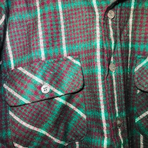 Vintage Aarons Green Maroon Plaid Flannel Shirt - Picture 3 of 5